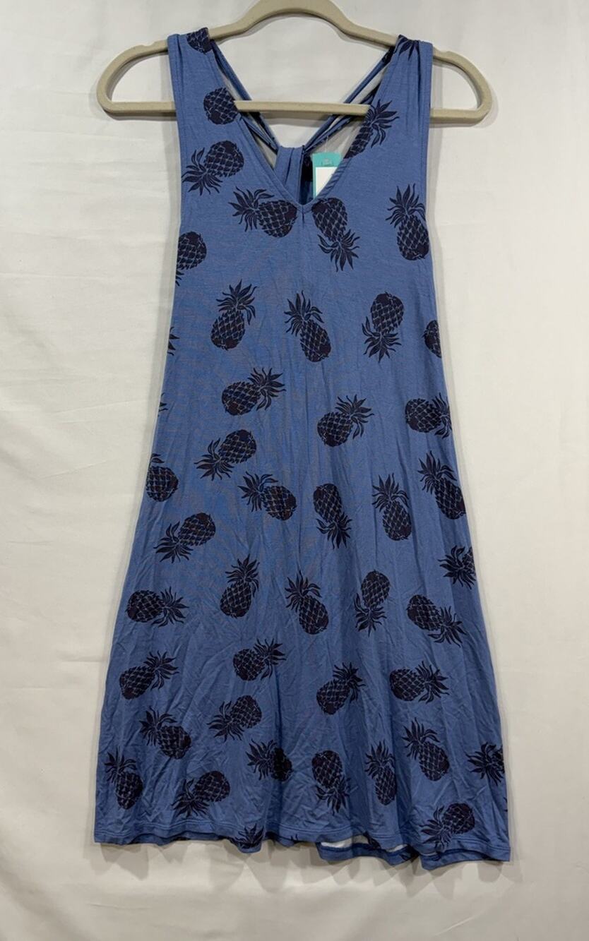 Market & Spruce Blue Pineapple Strappy V Neck Dress Size XS NWT Summer Resort